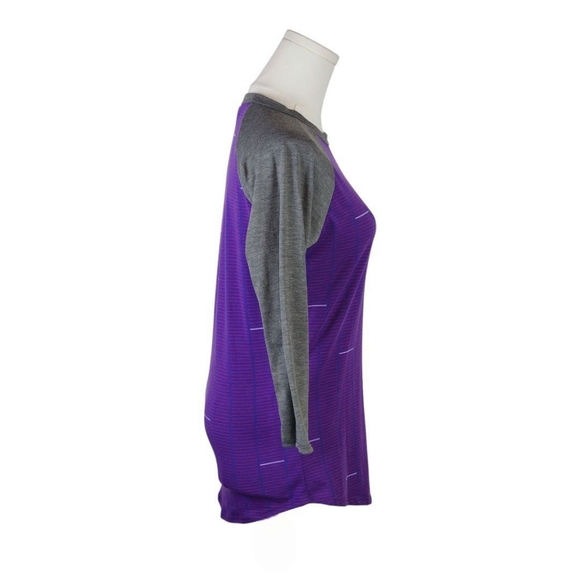 LuLaRoe XXS Raglan Long Sleeve Top Purple Gray Striped Stretch Tee - Picture 5 of 7